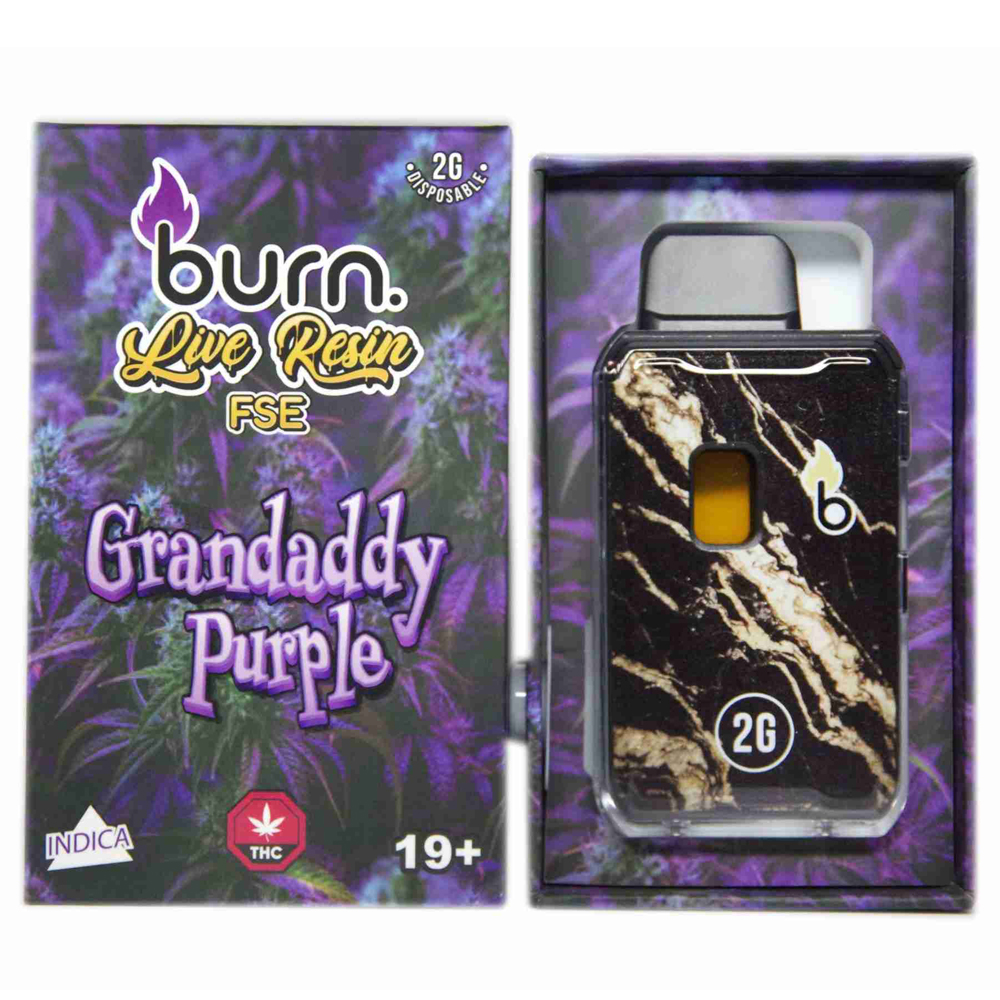 buy-weed-online-dispensary-burn-2g-live-resin-vape-grandaddy-purple Burn 2G Live Resin Disposable Vape - Grandaddy Purple (Indica) - Image 1